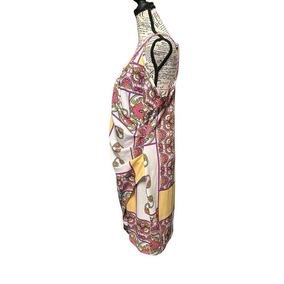 Venus Womens Funky Print Asymmetrical Wrap Mini Dress Pink White Size XL Retro - Picture 2 of 9